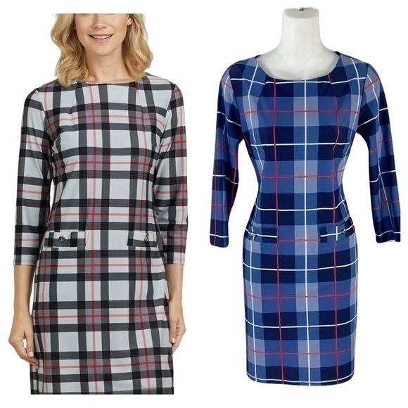 Jude Connally Sabine Blue Tartan Plaid Print Shift Dress Xs W29